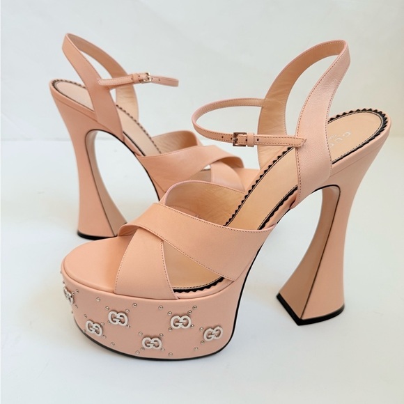 Gucci Pink Leather GG logo studded Platform Janaya high Heel sandals EU 42 - Picture 14 of 15